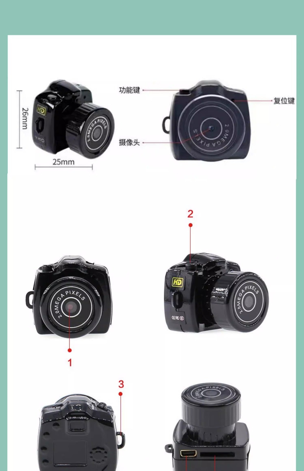 カメラネックレスカメラキャンパスHD CCD小型カメラ学生パーティーキャンパス旅行記録生活写真