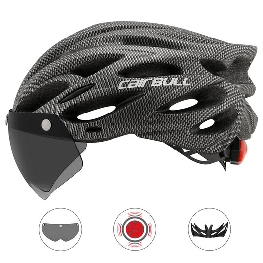 Cairbull ALLROAD ロードマウンテンバイク用ヘルメット レンズとつばテールライト付き