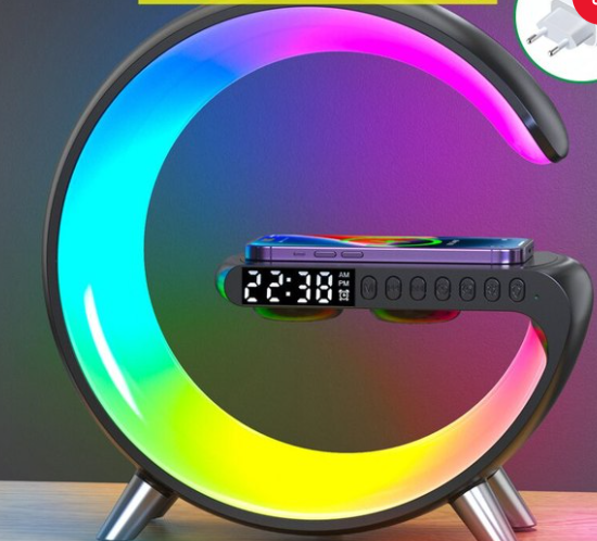 スピーカーライト ポータブルスピーカー ブルートゥース スピーカー ワイヤレス充電器 スマート 目覚まし時計 ナイトライト４in1 雰囲気ランプ 時計