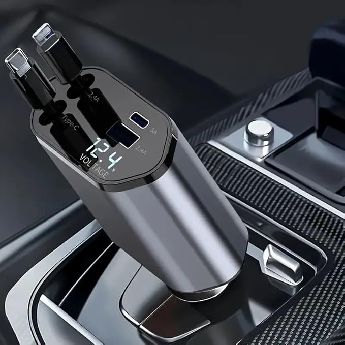 ユニバーサル 120W 車載充電器 超高速充電 ユニバーサル 格納式 1 対 3 車載充電器