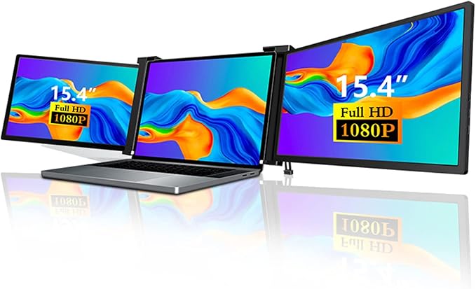 ノートパソコン用ポータブルデュアルスクリーン（トライスクリーン）モニター