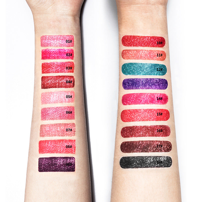 Pudaier グリッター フリップ マット パール リップグロス ノンスティックカップ ダイヤモンド リップグロス ウィッシュ エクスプロージョン