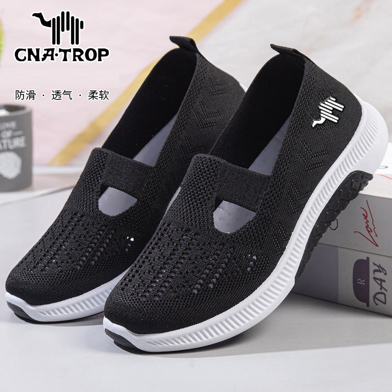 Feiwei メッシュ通気性レディースシューズ - スリッポンママの怠惰な靴、滑り止めソフトソールカジュアルフラット