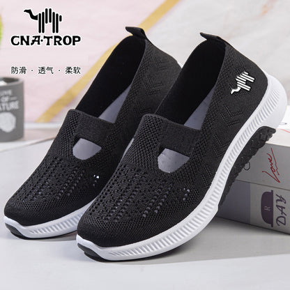 Feiwei メッシュ通気性レディースシューズ - スリッポンママの怠惰な靴、滑り止めソフトソールカジュアルフラット