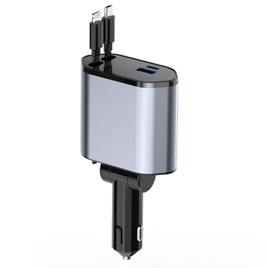 ユニバーサル 120W 車載充電器 超高速充電 ユニバーサル 格納式 1 対 3 車載充電器