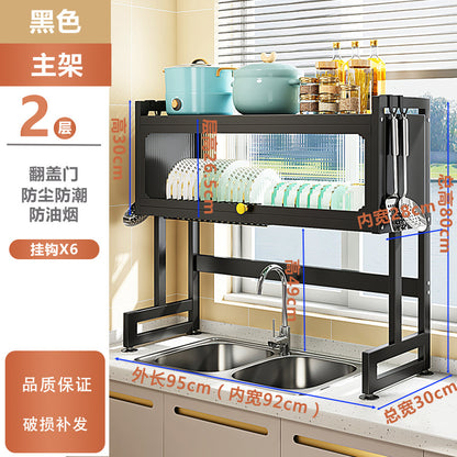 防塵扉付き多機能キッチンシンクラック