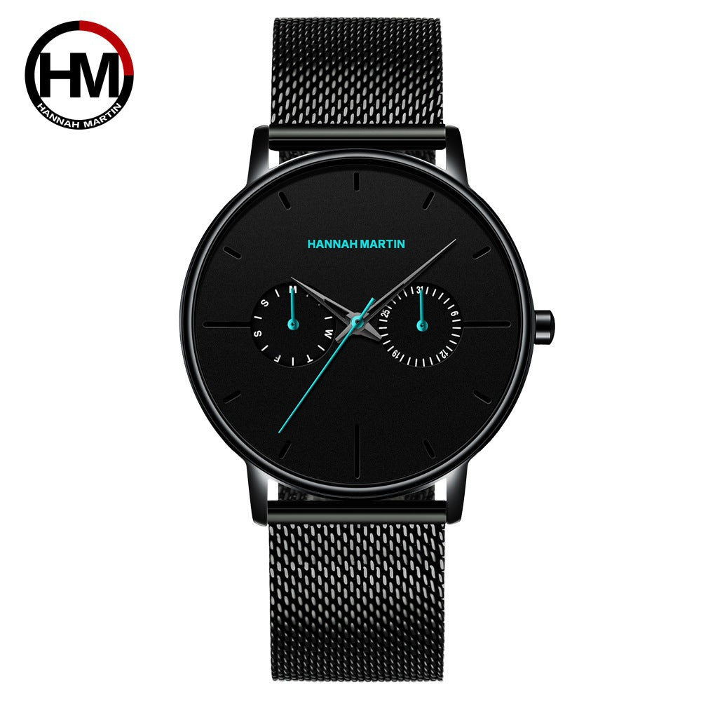 メンズ多機能防水クォーツ時計トップレイヤー牛革時計学生トレンドニッチブランドinsビジネスウォッチ