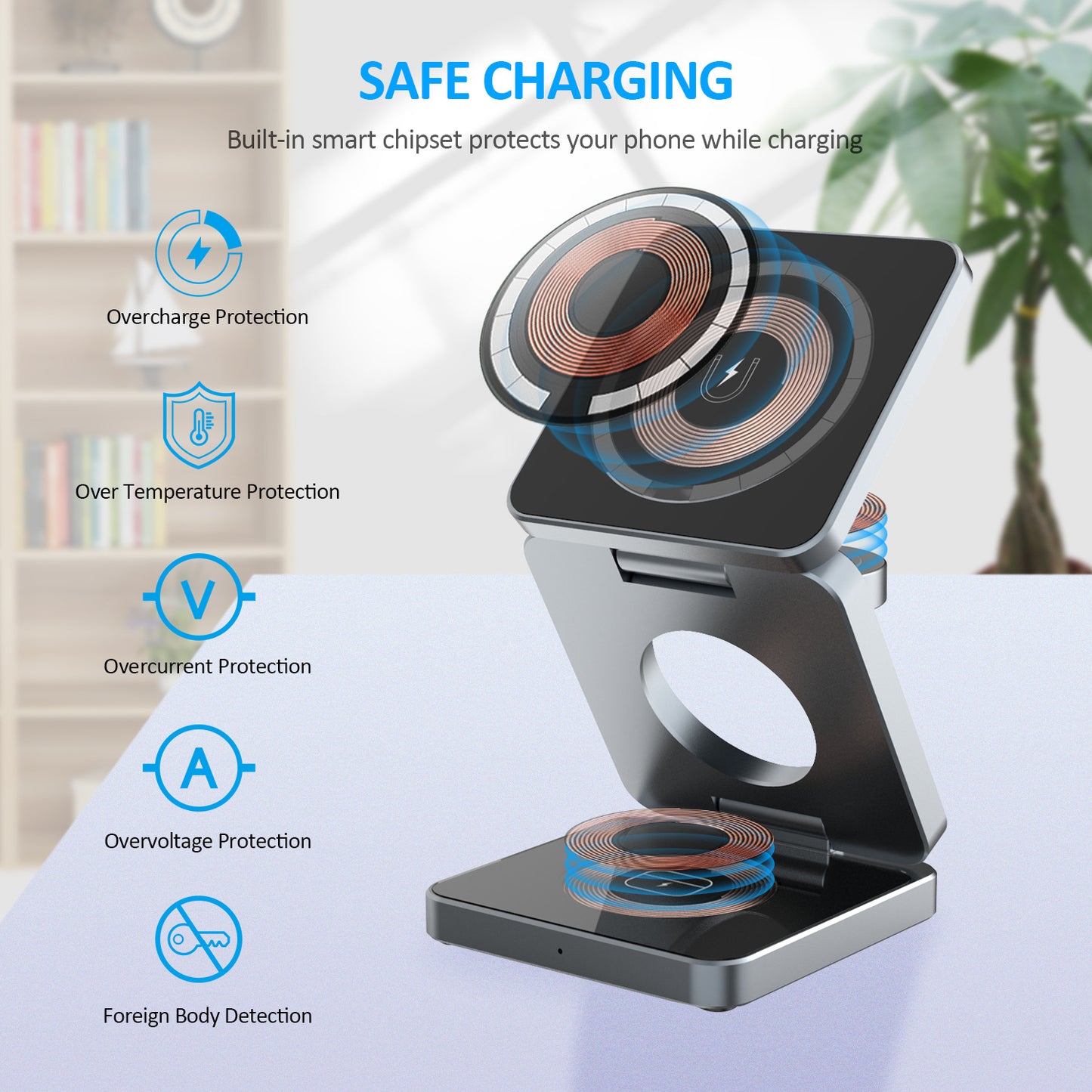 アップルの携帯電話や時計に適した新しい国境を越えた3イン1アルミニウム合金磁気折りたたみワイヤレス充電器急速充電