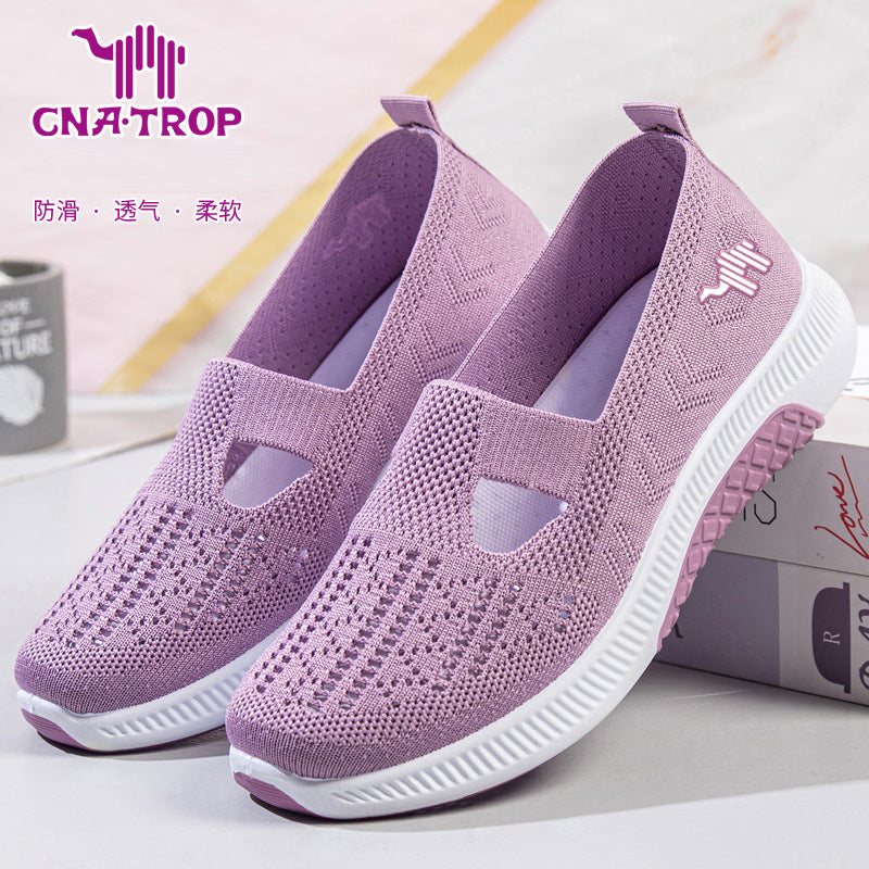 Feiwei メッシュ通気性レディースシューズ - スリッポンママの怠惰な靴、滑り止めソフトソールカジュアルフラット