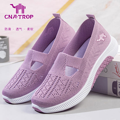 Feiwei メッシュ通気性レディースシューズ - スリッポンママの怠惰な靴、滑り止めソフトソールカジュアルフラット
