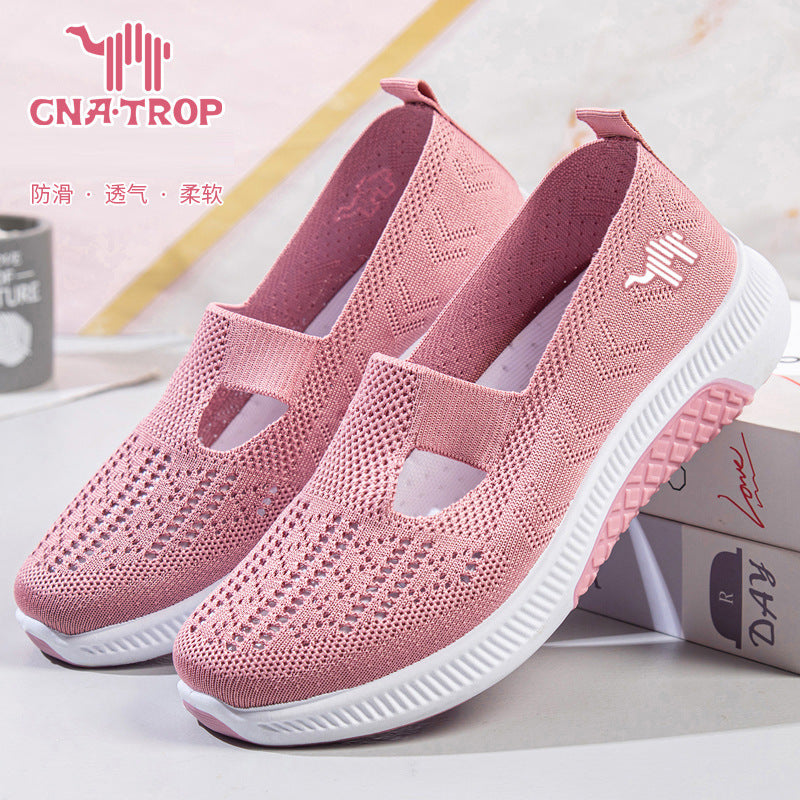 Feiwei メッシュ通気性レディースシューズ - スリッポンママの怠惰な靴、滑り止めソフトソールカジュアルフラット