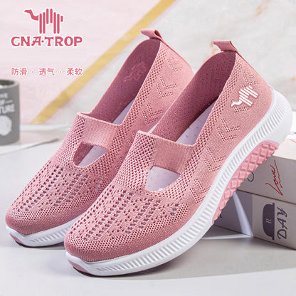 Feiwei メッシュ通気性レディースシューズ - スリッポンママの怠惰な靴、滑り止めソフトソールカジュアルフラット