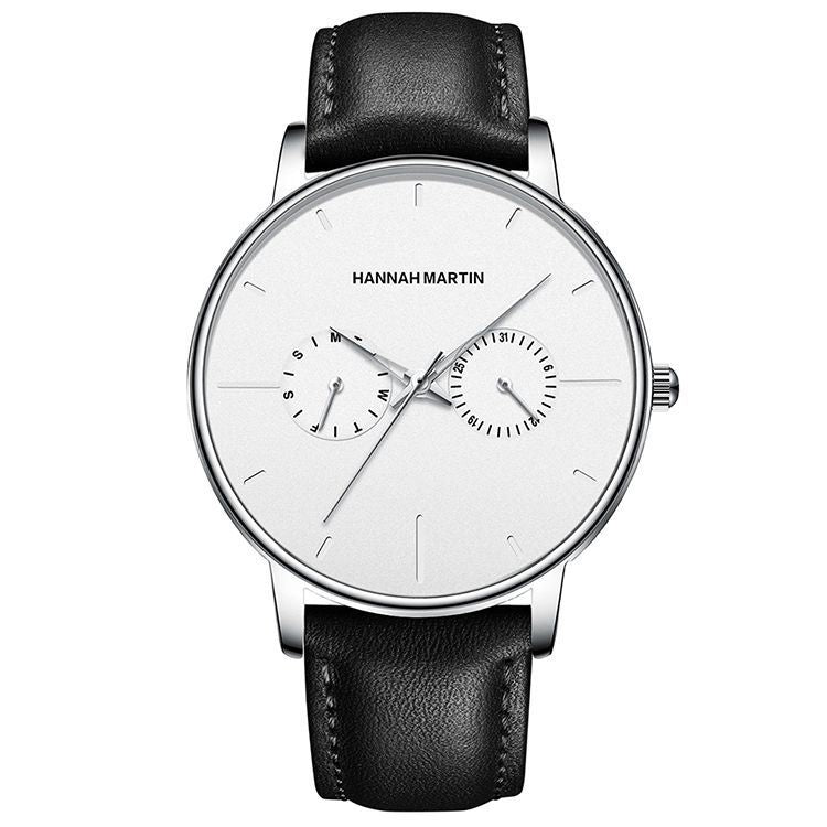 メンズ多機能防水クォーツ時計トップレイヤー牛革時計学生トレンドニッチブランドinsビジネスウォッチ
