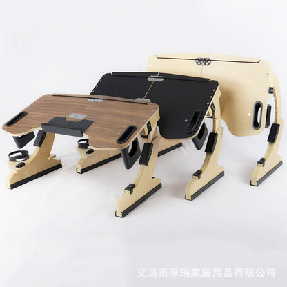 コンピューターデスク、ベッドの上に横になって遊ぶ、デスクの上にノートパソコン、ベッドの上に木製の折りたたみ式角度調節可能