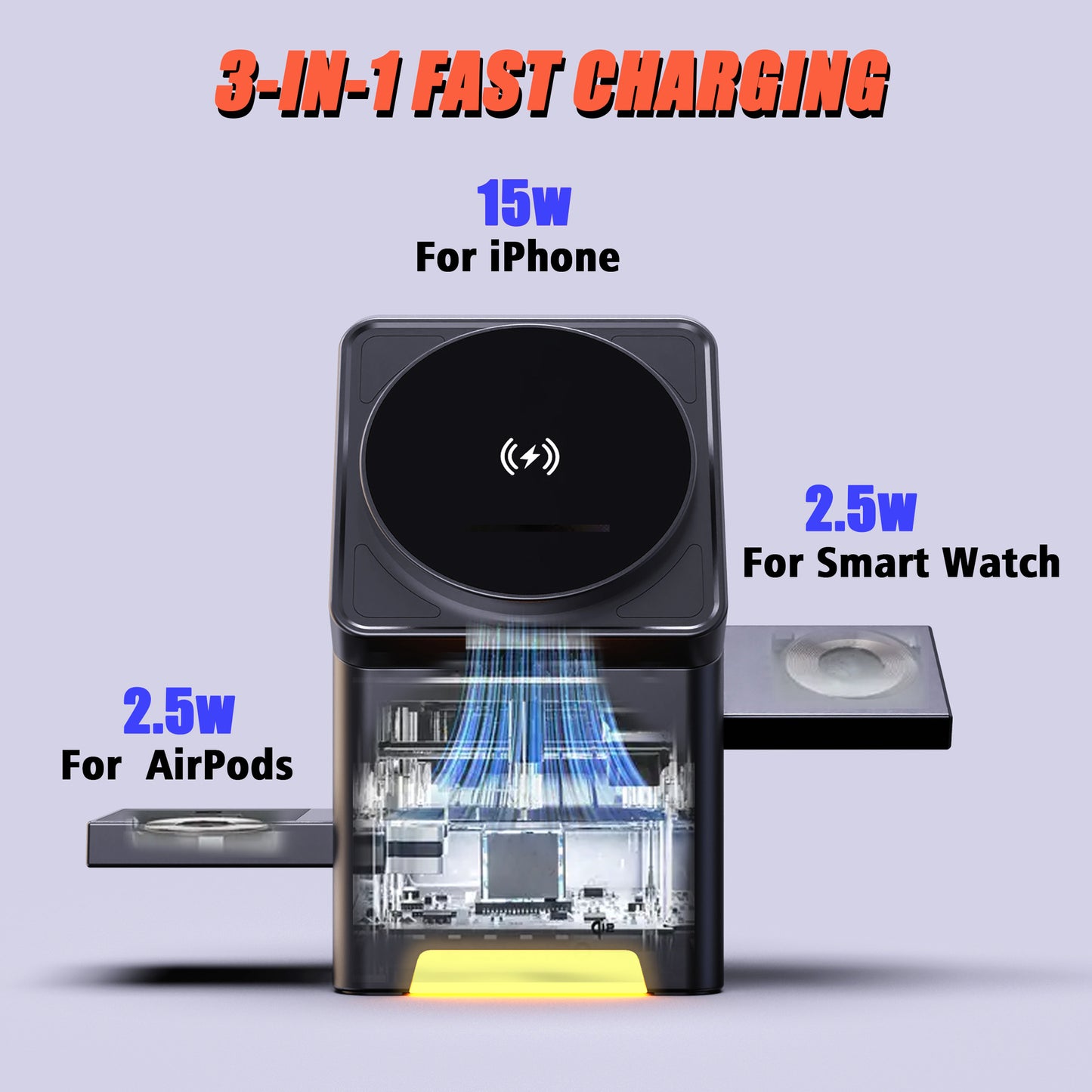 Qi2 3-in-1ワイヤレス充電器,自動回転ドック付き,iPhone 16,15,14 pro max,airpods,iwatch用の急速充電