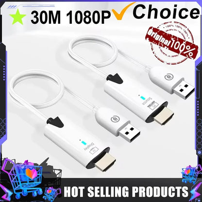 30m無線伝送用ビデオ送信機および受信機、HDMIエクステンダー、ケーブルアダプター、カメラ・PCからテレビへの画面ミラーリング