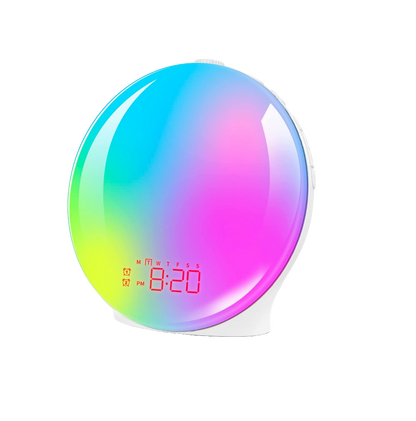 カラフルな目覚ましライトは日の出と日の入りをシミュレートします LED電子目覚まし時計 RGBアンビエントライト ベッドサイドライト ホワイトノイズ 子供用ライト