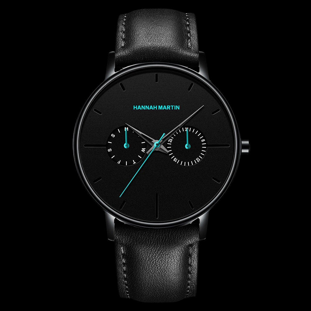 メンズ多機能防水クォーツ時計トップレイヤー牛革時計学生トレンドニッチブランドinsビジネスウォッチ